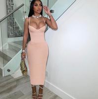 Élégant col bas fronde sans manches longueur midi robes femmes soirée moulante pour femmes et filles