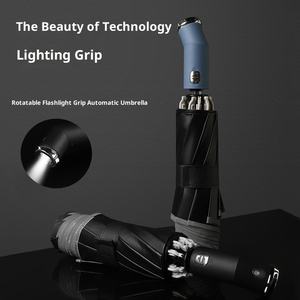 Automatic Reflective LED <b>Light</b> Sun Protection Three-Folding Reverse Umbrella Fiber <b>Shell</b> Alloy Pole Printed Logo Advertising - Product Image 3
