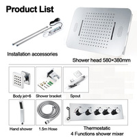 Ensemble de robinet de douche de pluie de luxe système de douche thermostatique ensemble de douche de musique LED avec Jets de corps