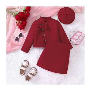 Conjunto de Ropa Navideña de Invierno para Niñas de 4 a 7 Años, Falda Corta de Lana con Lazo y Gorro, 3 Piezas - Product Image 1