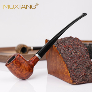 Muxiang Wooden Tobacco Pipe Straight Type 3mm Acrylic Mouthpiece Long Handle Reading Pipe Customizable - Product Image 2