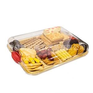 Utensilios de cocina de madera con tapa transparente, bandeja para frutas, carne y repostería, tabla de cortar queso de madera con múltiples compartimentos - Product Image 1