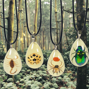 発光樹脂本物の昆虫ペンダントアンバーネックレス昆虫ジュエリーカブトムシサソリレディーバグネックレス男性用特別ギフト - Product Image 1