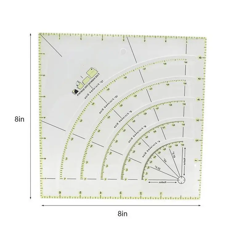Regla de papelería de precisión transparente de 8 pulgadas, juego de reglas 5 en 1 para herramientas de dibujo para herramientas de costura a mano DIY