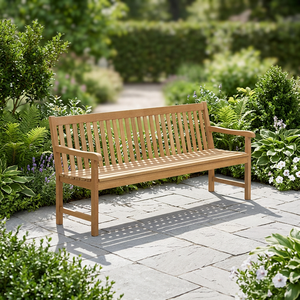 Banco de Jardín Clásico de Madera de Teca Maciza con Reposabrazos y Patas Tipo Sable - Cómodo, Impermeable, Ecológico y Duradero - Product Image 3