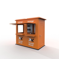 Kiosque de vente solaire modulaire pour le marché africain Système de point de vente Réfrigérateur Station de charge Cabine en fibre de verre Propriétaires de magasins Orange FLOWVISUAL