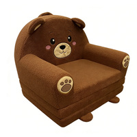 Canapé-lit pliable pour tout-petits en peluche ours brun, convertible en 3 niveaux avec un design animal mignon