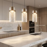 Lampe suspendue LED cylindrique double couche en verre craquelé et métal, finition laiton, pour îlot de cuisine, bar, chambre, luminaires décoratifs d'intérieur