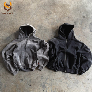 Custom Heavyweight Acid Wash Vintage Hoodie Oversized Sun Faded Distressed <b>Zip</b> up Streetwear Boxy Fit French Terry Sweatshirt - Product Image 3