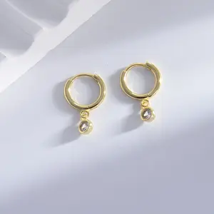 Custom Zircon Hoop Pendant Earring 925 Sterling Silver Jewelry Earrings 18k Gold Plating Huggies Earring Drop