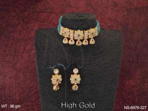 Traditional Antique Polki Choker <b>Necklace</b> Set with Designer High <b>Gold</b> Polish Elegant Fancy Jewelry for Bridal and Party - Product Image 3