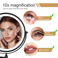 Desain baru 9 hitam dinding dipasang make-up cermin 10X pembesar USB pengisian dua sisi LED Light 3 mode cahaya cermin kosmetik
