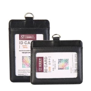 Porte-cartes de visite en cuir véritable haut de gamme avec logo, cordon de suspension, pour identification du personnel et badge de travail - Product Image 4