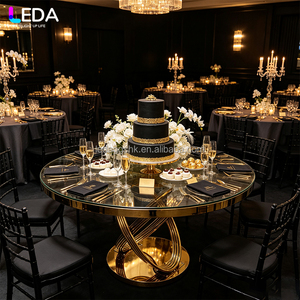 LEDA Fournitures de fête d'intérieur de luxe, décoration, table ronde en verre miroir doré, acier inoxydable, verre trempé pour hôtel - Product Image 1