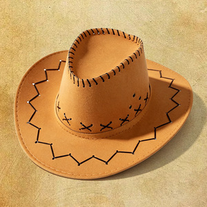 Western Cowboy <b>Hat</b> Unisex Solid Color Polyester Sunshade <b>Hat</b> Spring <b>Summer</b> 56-58cm Non Foldable - Product Image 3
