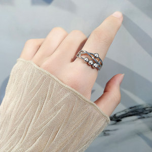 Anillos artesanales vintage giratorios lisos con cuentas, ajustables, de cobre chapado en plata, joyería para aliviar la ansiedad para mujeres - Product Image 3