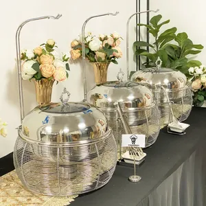 Recipiente para Calentar Comida de Acero Inoxidable de 9L, Clásico y de Lujo, con Soporte, para Catering y Buffet en Hoteles Modernos - Product Image 4