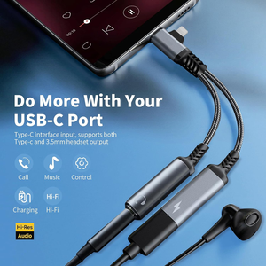 2 in 2 per <span class=keywords><strong>iPhone</strong></span> e USB <span class=keywords><strong>C</strong></span> a 3.5mm adattatore per cuffie e caricabatterie con PD 60W ricarica rapida supporto per chiamate musicali - Product Image 6