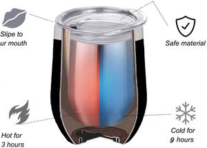Watersy 12oz Double Wall Insulated Stainless Steel Powder Coating Egg Shape Wine Glass Tumbler <b>Coffee</b> Mug With Sliding Lid - Product Image 6