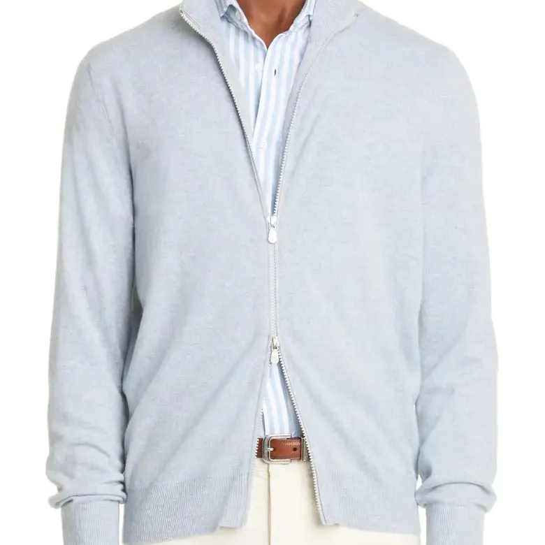 Popular European and American style pure color cashmere men zipper cardigan cashmere sweater