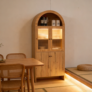 <span class=keywords><strong>Meuble</strong></span> de rangement vintage français 2026 avec armoire à vin, dessus arqué, portes cannelées et vitrine en verre pour <span class=keywords><strong>cuisine</strong></span> et salon - Product Image 4
