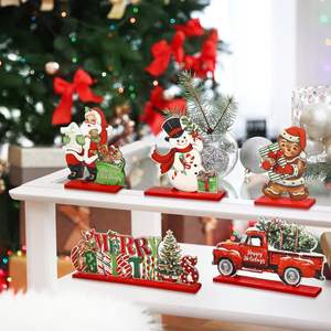 Decorazioni Rosse Natalizie per la Tavola Vintage in Legno Centrotavola Retrò per Feste di Natale Babbo Natale Gnomo Stile Classico - Product Image 6