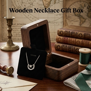 Wholesale Custom Logo Luxury Portable Black Walnut Wood <b>Necklace</b> Jewelry <b>Box</b> for Pendant and <b>Necklace</b> Storage - Product Image 1