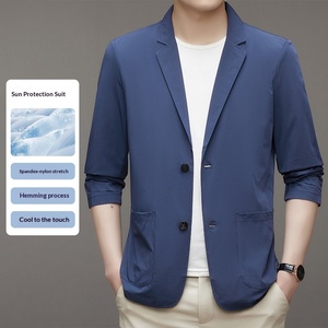 Blazer d'été pour hommes, veste de costume extensible anti-plis à deux boutons, style sport coréen, séchage rapide, hauts décontractés pour affaires - Product Image 1