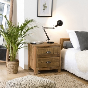 Recycled Pine Wood <strong>Rustic</strong> Night Stand Modern for Bedroom Two Drawers <strong>Bedside</strong> <strong>Table</strong> - Product Image 3