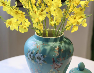 Nouveau Style chinois vert table en céramique <span class=keywords><strong>pot</strong></span> de gingembre Vase fleur et oiseau motif ornements pour arrangements floraux - Product Image 6