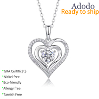 Collier en argent sterling 925 avec pendentif cœur, bijoux fins, moissanite ronde 1 carat VVS GRA, cadeau pour couple, directement de l'usine