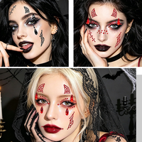 Autocollants de visage en strass rouge et noir pour Halloween, bijoux de visage en cristal autocollants pour maquillage de festival et cosplay