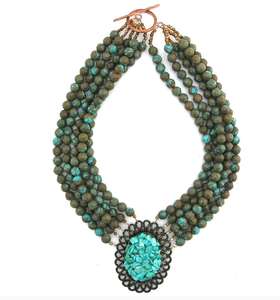 Collier artisanal en perles de pierre naturelle de style jamaïcain rasta - Product Image 1