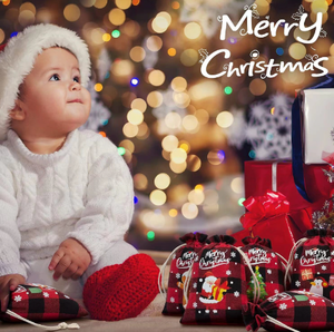 Élément réutilisable personnalisé imprimé coton et lin cordon petits sacs-cadeaux de Noël - Product Image 2