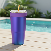 Gobelet isotherme Moioco 30oz violet pailleté, tasse en acier inoxydable compatible avec les boissons froides et les smoothies d'été