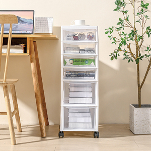 Chariot de rangement à roulettes transparent à <span class=keywords><strong>4</strong></span> <span class=keywords><strong>tiroirs</strong></span> avec roues verrouillables, organisateur multifonctionnel pour maquillage, salle de bain, cuisine, bureau - Product Image 4