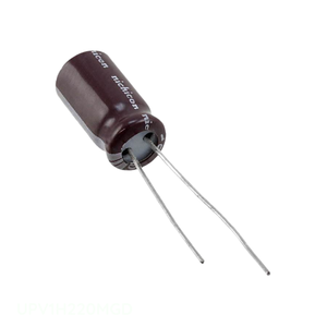 Condensador de canal del fabricante, aluminio, 22uF, 20%, 50V, radial TH, 22 uF UPV1H220MGD, de montaje a través de orificio - Product Image 1