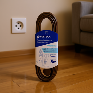 Rallonge domestique Volteck ED-5C de 1,8 m, marron, avec prise plate, 15 A, fil SJTW, 3 prises, matériau PVC pour appareils électroménagers - Product Image 2