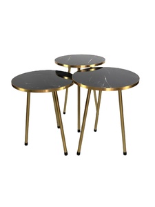 <strong>Set</strong> <strong>of</strong> <strong>3</strong> Round <strong>Nesting</strong> <strong>Tables</strong> Tea Stacking Sofa Side Marble &amp; Gold Living Room Black - Product Image 5