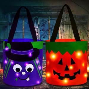 Bolsa de Dulces de Calabaza Personalizada con Luces LED Multicolores Brillantes, Cubo de Halloween para Truco o Trato, Decoración para Fiestas y Festivales - Product Image 1