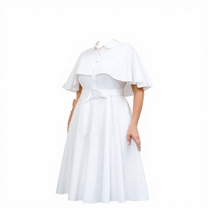 เดรสสีขาววินเทจทรงเอ็มไพร์ คอปก แขนเคป ผ้าฝ้าย 100% สำหรับฤดูร้อน ไซส์พลัส พร้อมเข็มขัด สไตล์ลำลองสำหรับผู้หญิง รุ่น AM050316 - Product Image 2