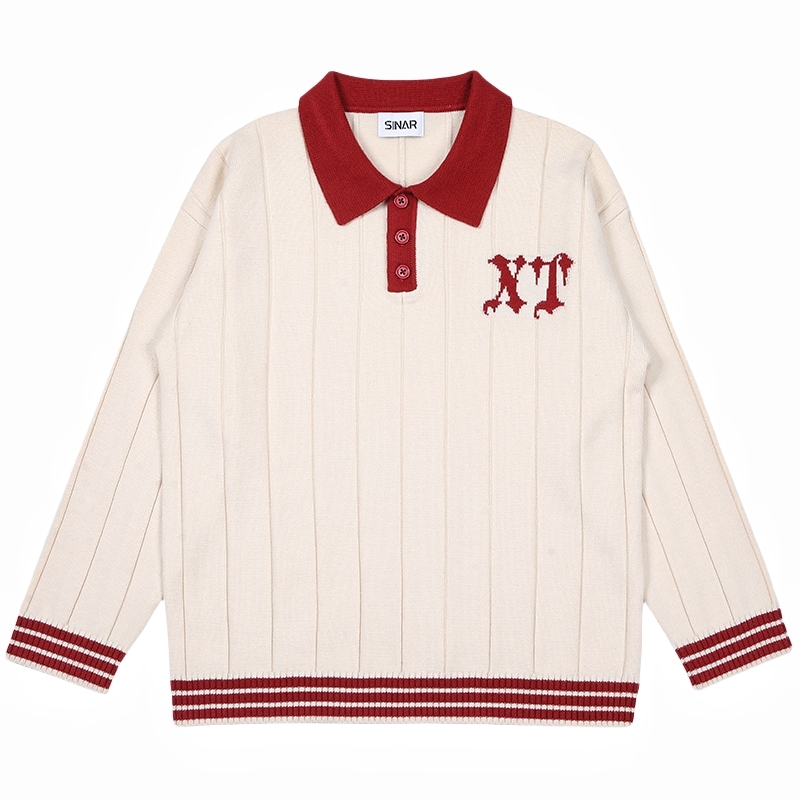 Custom LOGO Men Sweater Winter Casual Jacquard Letter Knitwear Long Sleeve Rib Jumper Knit Polo Shirt Design Knitted Sweater Men