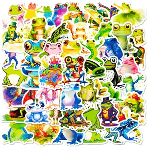 50支可爱绿色卡通青蛙涂鸦贴纸冰箱墙壁装饰乙烯基彩色青蛙贴纸