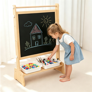 Muebles Montessori <span class=keywords><strong>para</strong></span> Niños, Caballete de Actividades Ajustable de Madera, Caballete de Doble Cara con <span class=keywords><strong>Pizarra</strong></span> Magnética y Bandeja de Almacenamiento - Product Image 6