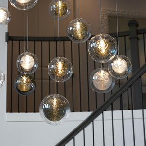 Candelabro de <span class=keywords><strong>techo</strong></span> <span class=keywords><strong>Led</strong></span> de escalera nórdica para dormitorio, mesita de noche, lámpara colgante de pantalla de cristal doble, <span class=keywords><strong>luminaria</strong></span> múltiple de suspensión - Product Image 6