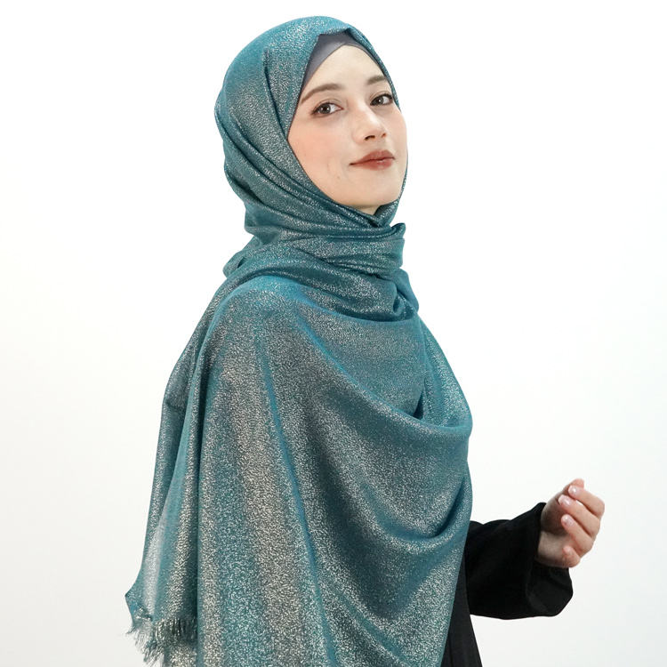 Hot Muslim Sheila Fashion Headscarf Peacock Glitter Shimmer Hijab Chiffon  Polyester Solid Head Scarf Shiny Shaded Shawls 2025