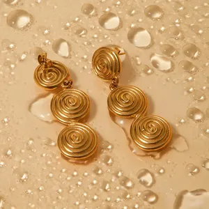 Boucles d'oreilles pendantes EManco en acier inoxydable plaqué or 18 carats, design spirale, pour le bureau, la <span class=keywords><strong>carrière</strong></span>, les femmes, le quotidien, les fêtes - Product Image 6