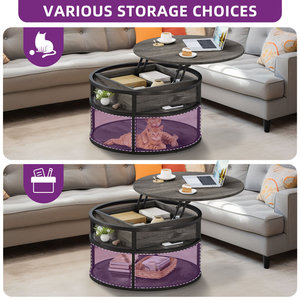 Kainice hiện đại 2-Tier Vòng Lift Top Bàn cà phê nhà văn phòng & phòng khách kim loại đồ nội thất với Pet ẩn lưu trữ ngăn - Product Image 3