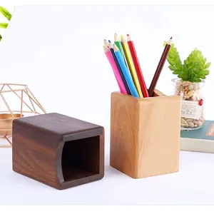 Organisateur porte-crayon en bois de bureau Cube en noyer noir naturel