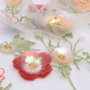 Vải Lưới Thêu Vải Ren Thêu Thiết Kế Đính Kim Sa Đính Hoa 3D Nhiều Màu - Product Image 5